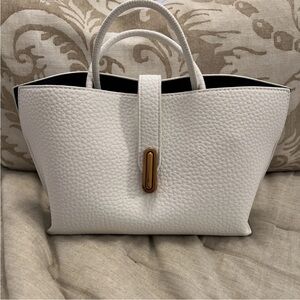 Elegant White Pebble Leather Tote Bag